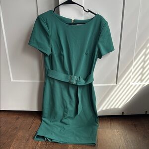 Calvin Klein Green Sheath Midi Dress Short Sleeve Bateau